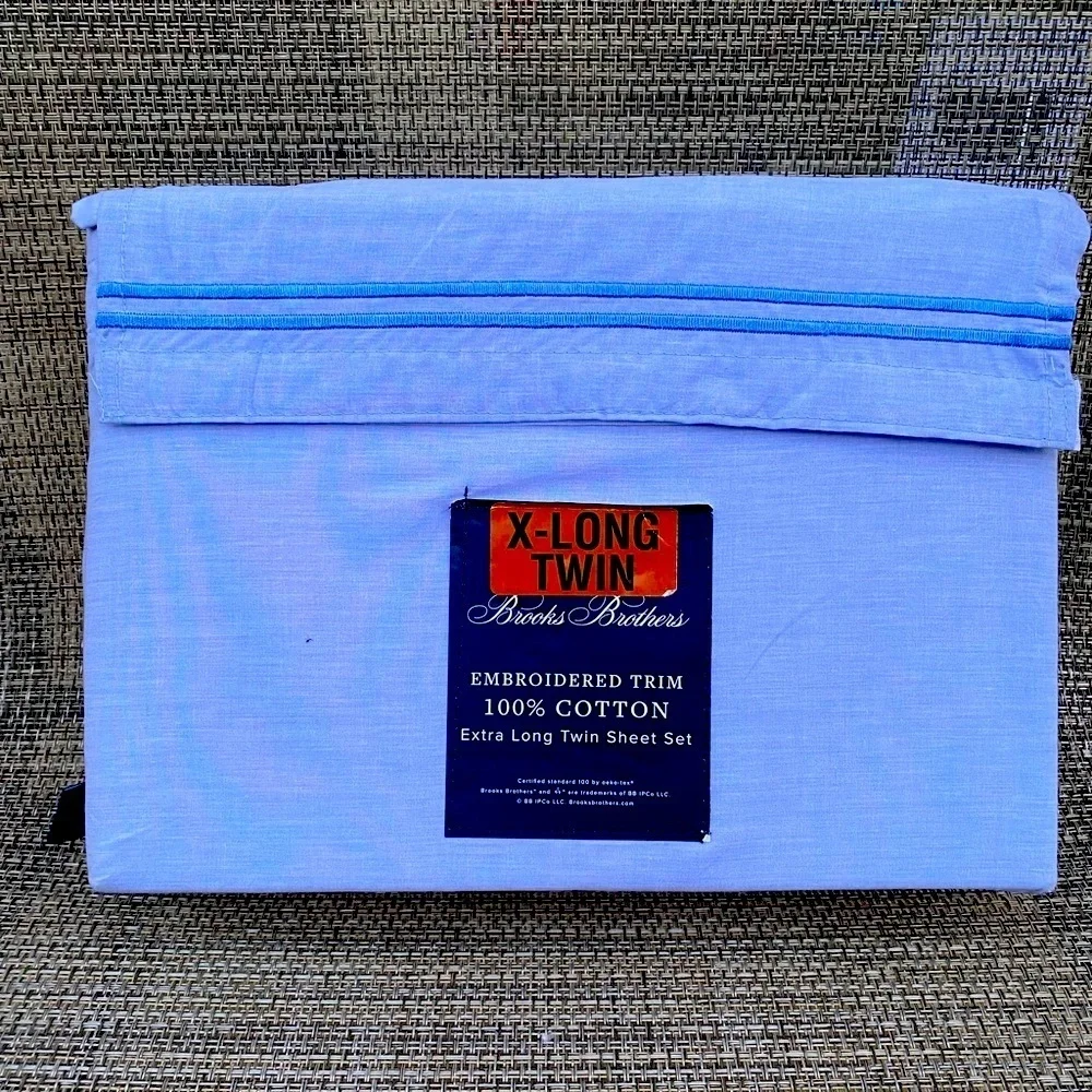 Brooks Brothers Brooks Embroidered Blue Cotton TWIN XL Sheet Set 3pc